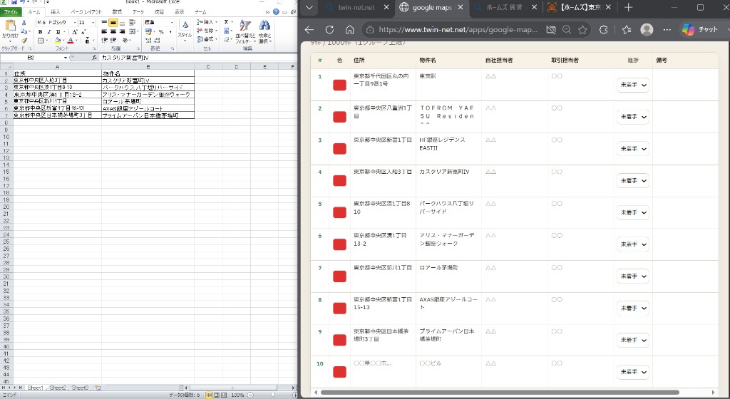 貼り付け後のデータ一覧